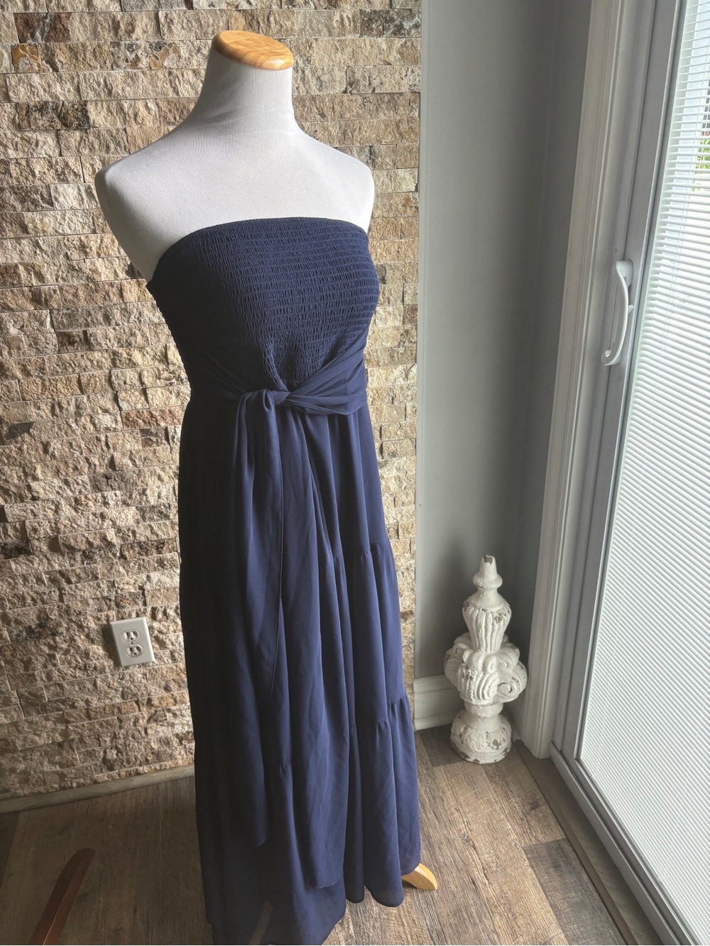 Grace Karin Strapless Navy Blue Maxi Dress with Twist Waist